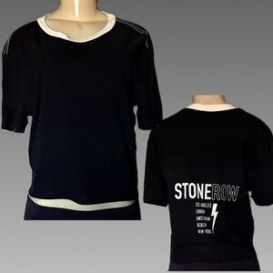 Stone Row Black Back Logo Graphic Lightning Bolt Ringer Crop Short Sleeve Tee M